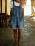 CHOUYATOU Women's Y2K Denim Shortalls Button Front Wide Leg Loose Bib Jean Overalls Shorts Romper Jumpsuits Vintage