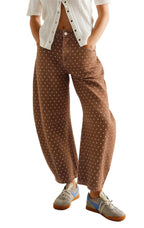 CHOUYATOU Women Baggy Polka Dot Barrel Jeans Y2K Floral Print Wide Leg Jeans Boyfriend Denim Ankle Pants