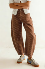 CHOUYATOU Women Baggy Polka Dot Barrel Jeans Y2K Floral Print Wide Leg Jeans Boyfriend Denim Ankle Pants