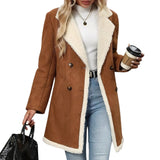 CHOUYATOU Women's Winter Notch Lapel Double Breasted Peacoat Sherpa Fleece Lined Faux Suede Jacket Coat