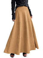 CHOUYATOU Women's Elegant Ruffle Faux Suede Leather Skirt High Waisted A Line Fall Winter Maxi Long Skirt