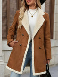 CHOUYATOU Women's Winter Notch Lapel Double Breasted Peacoat Sherpa Fleece Lined Faux Suede Jacket Coat