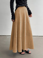 CHOUYATOU Women's Elegant Ruffle Faux Suede Leather Skirt High Waisted A Line Fall Winter Maxi Long Skirt