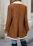 CHOUYATOU Women's Winter Notch Lapel Double Breasted Peacoat Sherpa Fleece Lined Faux Suede Jacket Coat