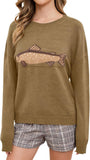 Chouyatou Women Fashion Crew Neck Rib Knit Crucian Carp Graphic Oversized Y2k Pullover Sweater Jumper