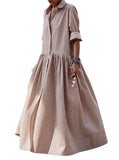 CHOUYATOU Women's Retro Plaid Button Down Maxi Shirt Dress Long Sleeve Button Up Gingham Swing Long Dress