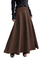 CHOUYATOU Women's Elegant Ruffle Faux Suede Leather Skirt High Waisted A Line Fall Winter Maxi Long Skirt