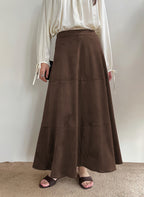 CHOUYATOU Women's Elegant Ruffle Faux Suede Leather Skirt High Waisted A Line Fall Winter Maxi Long Skirt