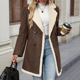 CHOUYATOU Women's Winter Notch Lapel Double Breasted Peacoat Sherpa Fleece Lined Faux Suede Jacket Coat