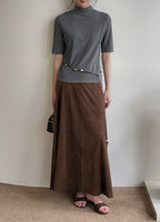 CHOUYATOU Women's Elegant Ruffle Faux Suede Leather Skirt High Waisted A Line Fall Winter Maxi Long Skirt