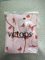 VCTOPS Womens Cotton Gauze Sleepwear  Pajama Set Long Sleeve Button Up Shirt and Pants 2 Piece Cute Printed Pj Set