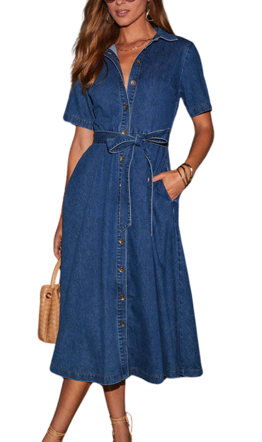 Chouyatou Women Summer Belted Button Down Denim Shirt Dress Business C CHOUYATOU Chouyatou Women Summer Belted Button Down Denim Shirt Dress Business C CHOUYATOU