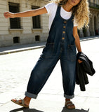CHOUYATOU Women's Suspender Strap Loose Denim Bib Overalls Y2k Baggy Distressed Jeans Wide Leg Jumpsuit Pants
