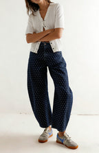 CHOUYATOU Women Baggy Polka Dot Barrel Jeans Y2K Floral Print Wide Leg Jeans Boyfriend Denim Ankle Pants