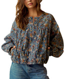 CHOUYATOU Women Spring Fall Oversized Jean Jacket Trendy Lightweight Y2K Floral Denim Bomber Jacket Coat