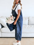 chouyatou Women Loose Adjustable Strap Denim Bib Overall Jeans Distressed Wide Leg Baggy Overalls Jumpsuit