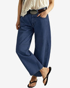 Chouyatou Women Casual Wide Leg Mid Rise Jeans Baggy Barrel Jeans Denim Pull On Pants Sweatpants Y2k Boyfriend Boho Ankle Pant