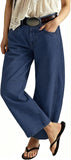 Chouyatou Women Casual Wide Leg Mid Rise Jeans Baggy Barrel Jeans Denim Pull On Pants Sweatpants Y2k Boyfriend Boho Ankle Pant