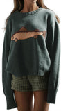 Chouyatou Women Fashion Crew Neck Rib Knit Crucian Carp Graphic Oversized Y2k Pullover Sweater Jumper