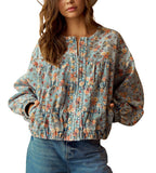 CHOUYATOU Women Spring Fall Oversized Jean Jacket Trendy Lightweight Y2K Floral Denim Bomber Jacket Coat
