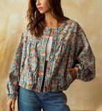 CHOUYATOU Women Spring Fall Oversized Jean Jacket Trendy Lightweight Y2K Floral Denim Bomber Jacket Coat