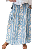 Chouyatou Women's Vertical Striped High Waist Maxi Skirt Vintage Floral Cotton Long Skirt with Pockets