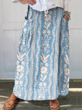 chouyatou Women's Vertical Striped High Waist Maxi Skirt Vintage Floral Cotton Long Skirt with Pockets