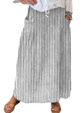 chouyatou Women's Vertical Striped High Waist Maxi Skirt Vintage Floral Cotton Long Skirt with Pockets
