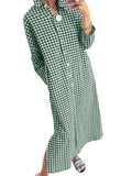 CHOUYATOU Women's Casual Loose Button Down Plaid Shirt Dress Long Sleeve Side Slit Cotton Gingham Maxi Dress