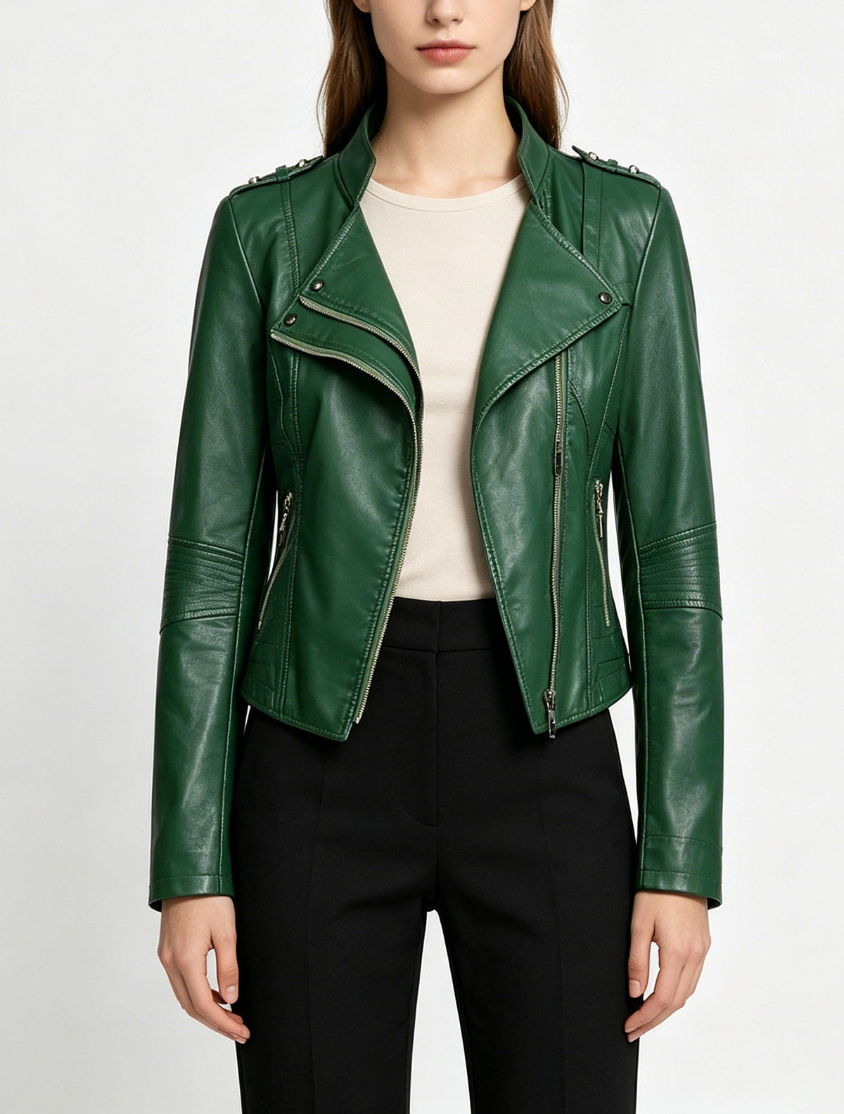 UTCOCO Women's Faux Leather Motorcycle Jacket Oversized Zip Up Winter Coat Outerwear Fall Fashion Clothes