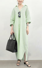 Chouyatou Women's Casual Long Sleeve Button Down Loose Striped Cotton Maxi Shirt Dress