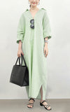 chouyatou Women's Casual Long Sleeve Button Down Loose Striped Cotton Maxi Shirt Dress