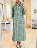 CHOUYATOU Women's Casual Loose Button Down Plaid Shirt Dress Long Sleeve Side Slit Cotton Gingham Maxi Dress