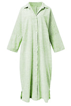 Chouyatou Women's Casual Long Sleeve Button Down Loose Striped Cotton Maxi Shirt Dress
