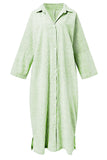 chouyatou Women's Casual Long Sleeve Button Down Loose Striped Cotton Maxi Shirt Dress