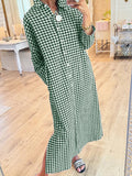 CHOUYATOU Women's Casual Loose Button Down Plaid Shirt Dress Long Sleeve Side Slit Cotton Gingham Maxi Dress