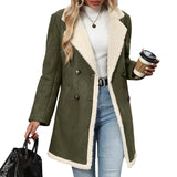 CHOUYATOU Women's Winter Notch Lapel Double Breasted Peacoat Sherpa Fleece Lined Faux Suede Jacket Coat