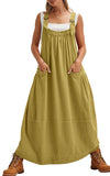 chouyatou Women's Cargo Overall Dress Sleeveless Adjustable Strap Safari Maxi Jumper Dress with Pockets