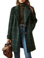 CHOUYATOU Womens Winter Notched Collar Mid Long Plaid Wool Trench Coat  Wool Peacoat,Wool Blend,Single Breasted,Overcoat,Outerwear,Winter Warm,Checkered Print,Dressy,Outfits,Lapel Collar