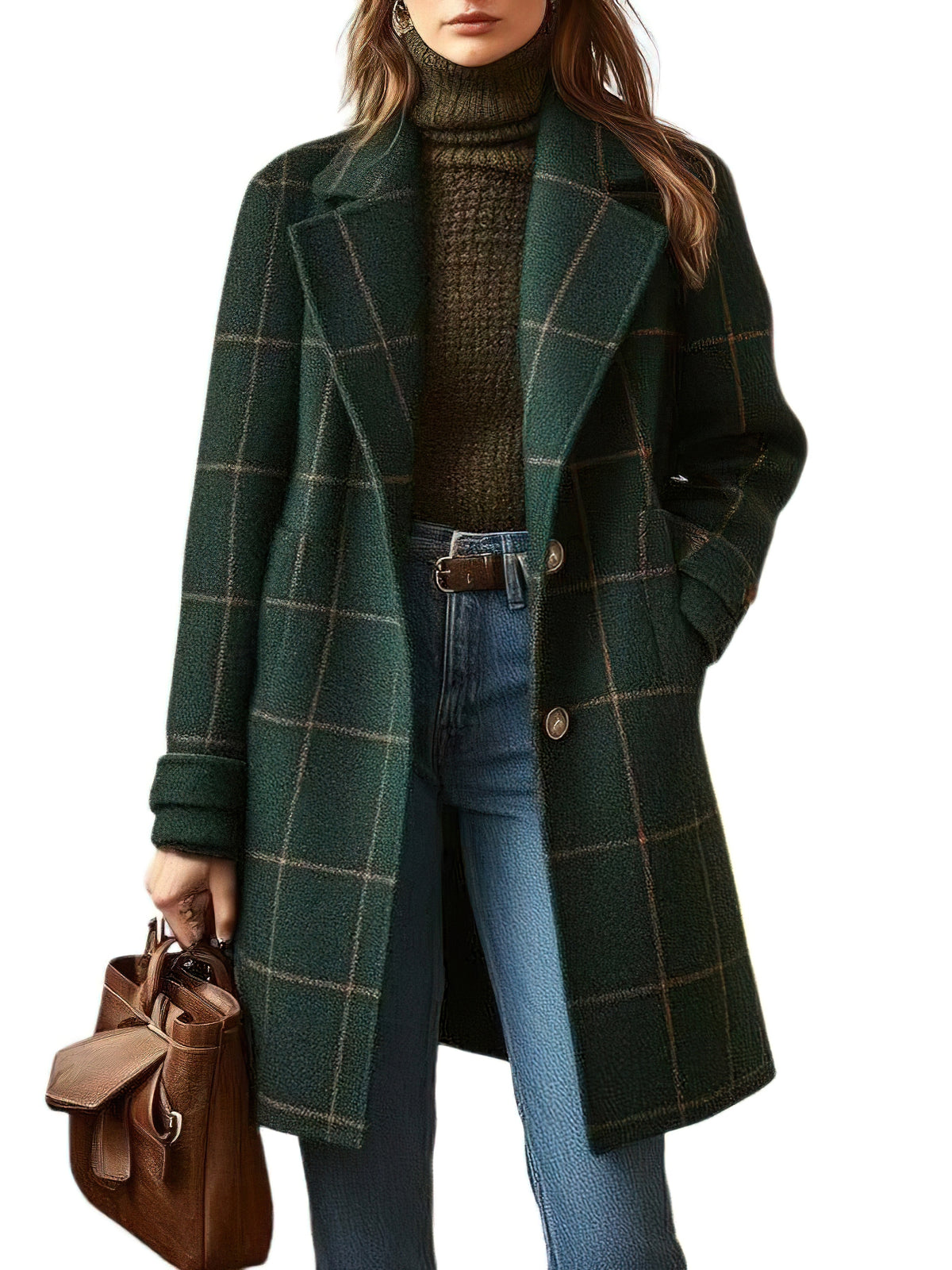CHOUYATOU Womens Winter Notched Collar Mid Long Plaid Wool Trench Coat  Wool Peacoat,Wool Blend,Single Breasted,Overcoat,Outerwear,Winter Warm,Checkered Print,Dressy,Outfits,Lapel Collar