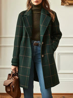 CHOUYATOU Womens Winter Notched Collar Mid Long Plaid Wool Trench Coat  Wool Peacoat,Wool Blend,Single Breasted,Overcoat,Outerwear,Winter Warm,Checkered Print,Dressy,Outfits,Lapel Collar