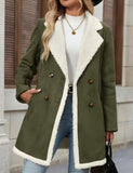 CHOUYATOU Women's Winter Notch Lapel Double Breasted Peacoat Sherpa Fleece Lined Faux Suede Jacket Coat