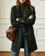 CHOUYATOU Womens Winter Notched Collar Mid Long Plaid Wool Trench Coat  Wool Peacoat,Wool Blend,Single Breasted,Overcoat,Outerwear,Winter Warm,Checkered Print,Dressy,Outfits,Lapel Collar