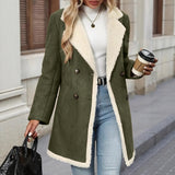 CHOUYATOU Women's Winter Notch Lapel Double Breasted Peacoat Sherpa Fleece Lined Faux Suede Jacket Coat
