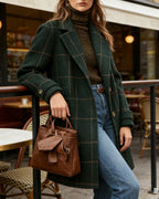 CHOUYATOU Womens Winter Notched Collar Mid Long Plaid Wool Trench Coat  Wool Peacoat,Wool Blend,Single Breasted,Overcoat,Outerwear,Winter Warm,Checkered Print,Dressy,Outfits,Lapel Collar