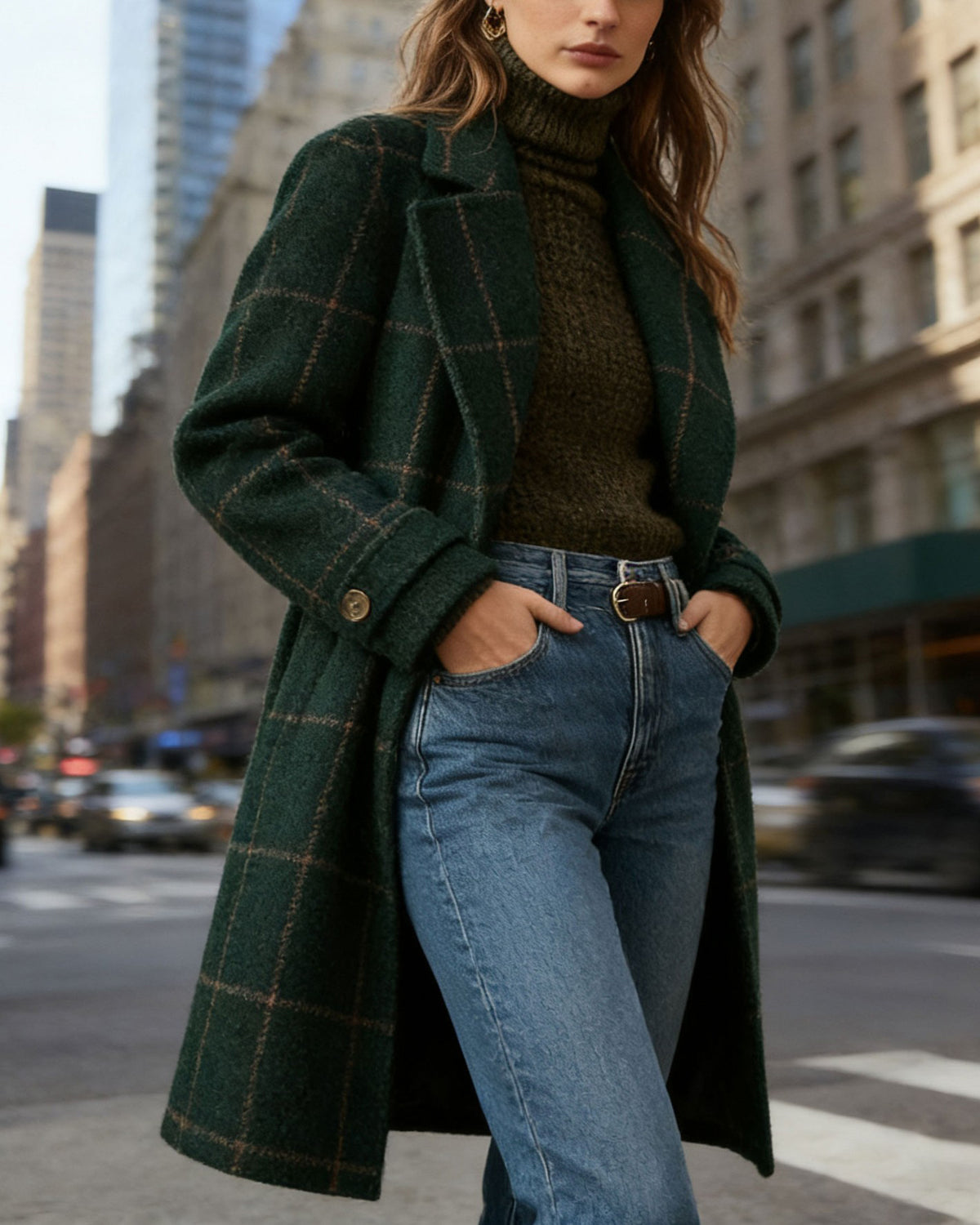 CHOUYATOU Womens Winter Notched Collar Mid Long Plaid Wool Trench Coat  Wool Peacoat,Wool Blend,Single Breasted,Overcoat,Outerwear,Winter Warm,Checkered Print,Dressy,Outfits,Lapel Collar