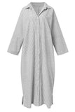 chouyatou Women's Casual Long Sleeve Button Down Loose Striped Cotton Maxi Shirt Dress