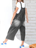 chouyatou Women Loose Adjustable Strap Denim Bib Overall Jeans Distressed Wide Leg Baggy Overalls Jumpsuit