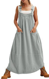 chouyatou Women's Cargo Overall Dress Sleeveless Adjustable Strap Safari Maxi Jumper Dress with Pockets