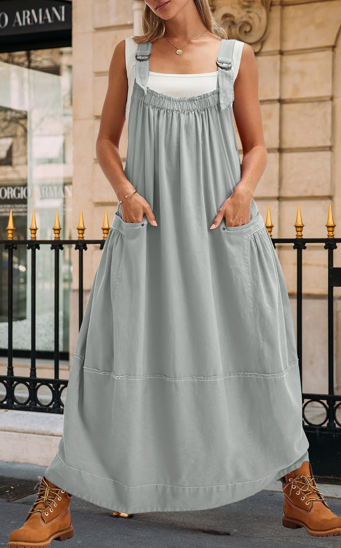 chouyatou Women's Cargo Overall Dress Sleeveless Adjustable Strap Safa CHOUYATOU chouyatou Women's Cargo Overall Dress Sleeveless Adjustable Strap Safa CHOUYATOU